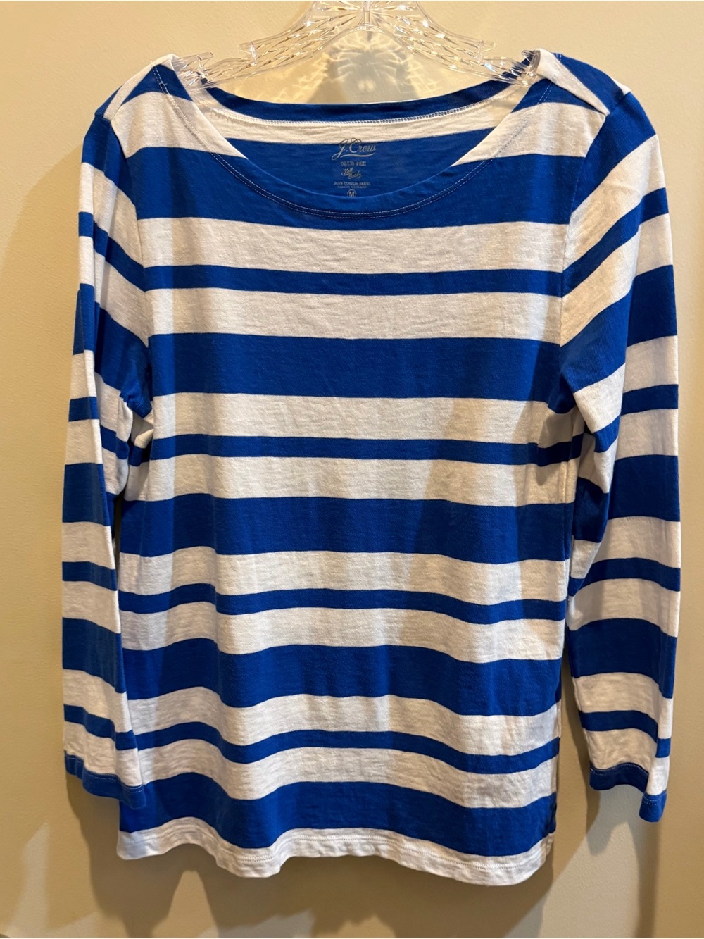 J. Crew Women's Blue and White Striped Long-Sleeve Shirt